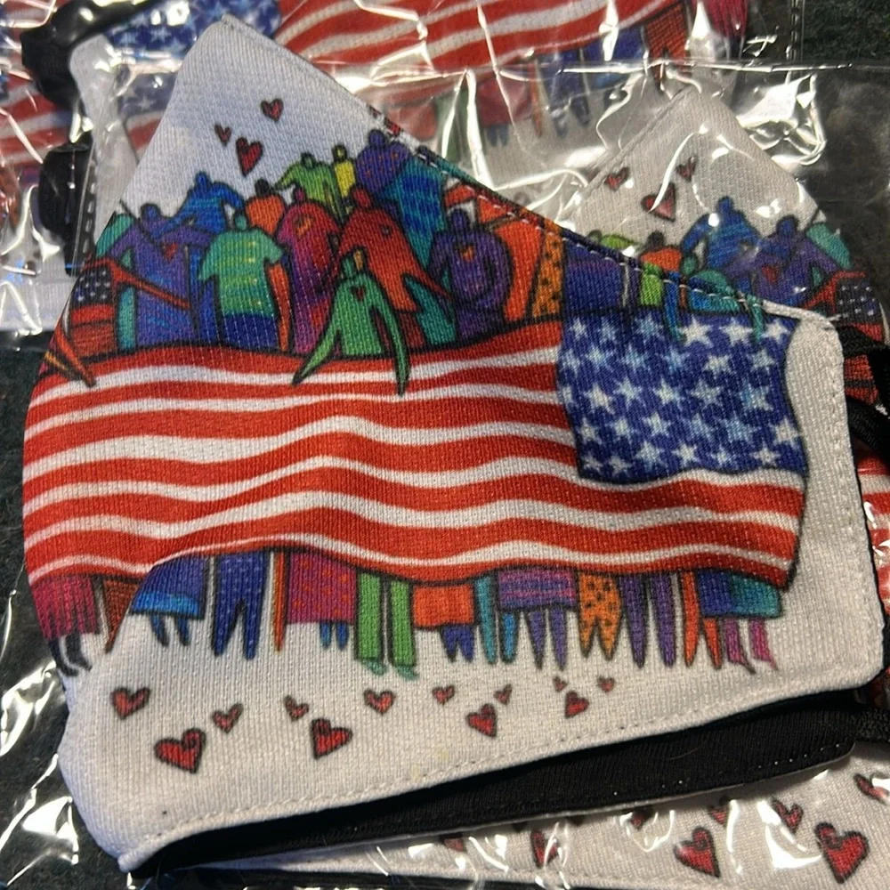 Bundle of FIVE Laurel Burch American Flag cotton Facemask